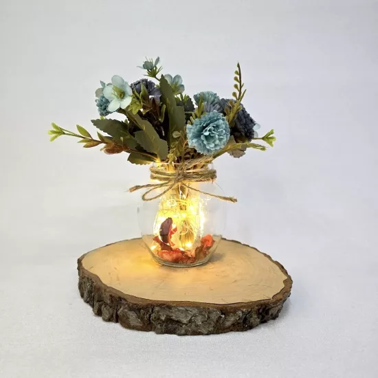 Mavi Karanfil Çiçekli, Led Işıklı Dekoratif Vazo