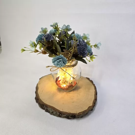 Mavi Karanfil Çiçekli, Led Işıklı Dekoratif Vazo