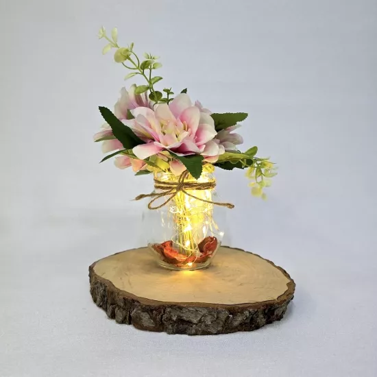 Pembe Manolya Çiçekli, Led Işıklı Dekoratif Vazo