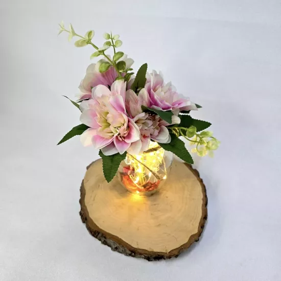 Pembe Manolya Çiçekli, Led Işıklı Dekoratif Vazo