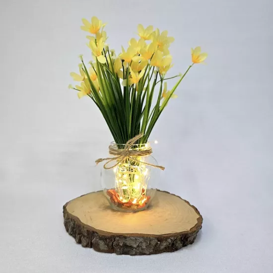 Sarı Nergis Çiçekli, Led Işıklı Dekoratif Vazo