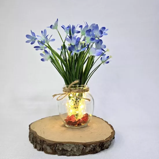 Mavi Nergis Çiçekli, Led Işıklı Dekoratif Vazo