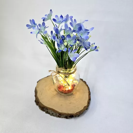 Mavi Nergis Çiçekli, Led Işıklı Dekoratif Vazo