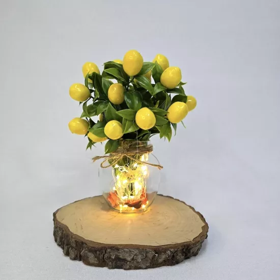 Limon Çiçekli, Led Işıklı Dekoratif Vazo