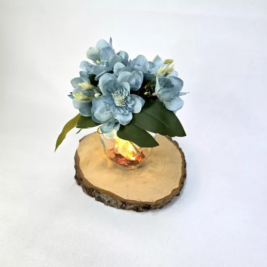 Mavi Yasemin Çiçekli, Led Işıklı Dekoratif Vazo