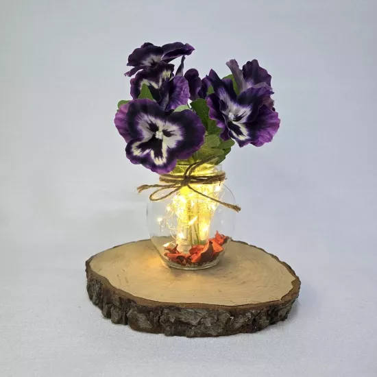 Mor Menekşe Çiçekli, Led Işıklı Dekoratif Vazo