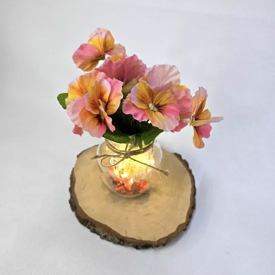 Pembe Menekşe Çiçekli, Led Işıklı Dekoratif Vazo