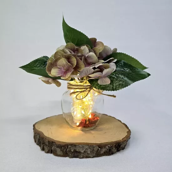 Yeşil Ortanca Çiçekli, Led Işıklı Dekoratif Vazo