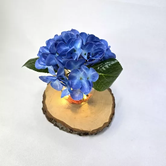 Mavi Ortanca Çiçekli, Led Işıklı Dekoratif Vazo