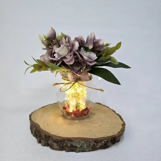 Kahve Yasemin Çiçekli, Led Işıklı Dekoratif Vazo