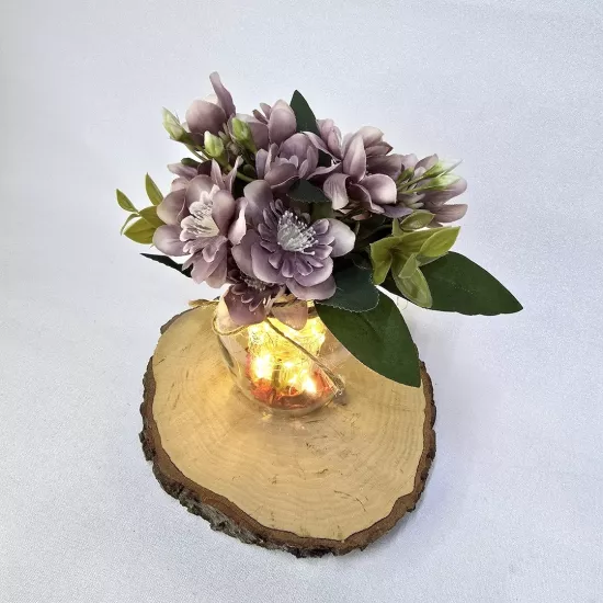 Kahve Yasemin Çiçekli, Led Işıklı Dekoratif Vazo