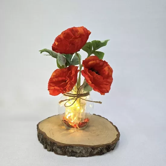 Turuncu Gelincik Çiçekli, Led Işıklı Dekoratif Vazo