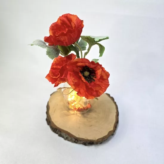 Turuncu Gelincik Çiçekli, Led Işıklı Dekoratif Vazo