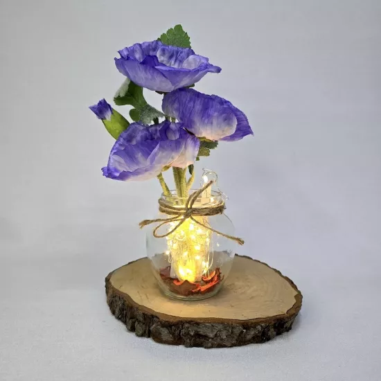 Lila Gelincik Çiçekli, Led Işıklı Dekoratif Vazo