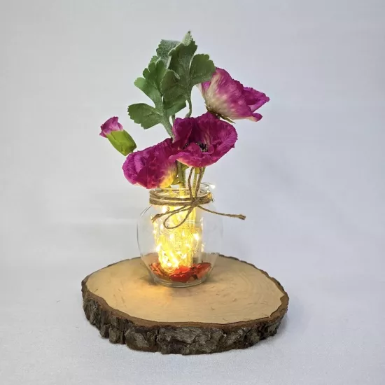 Fuşya Gelincik Çiçekli, Led Işıklı Dekoratif Vazo