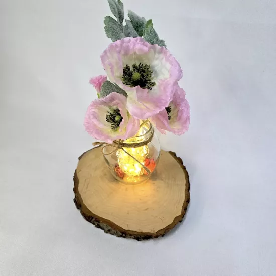 Pembe Gelincik Çiçekli, Led Işıklı Dekoratif Vazo