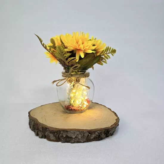 Sarı Papatya Çiçekli, Led Işıklı Dekoratif Vazo