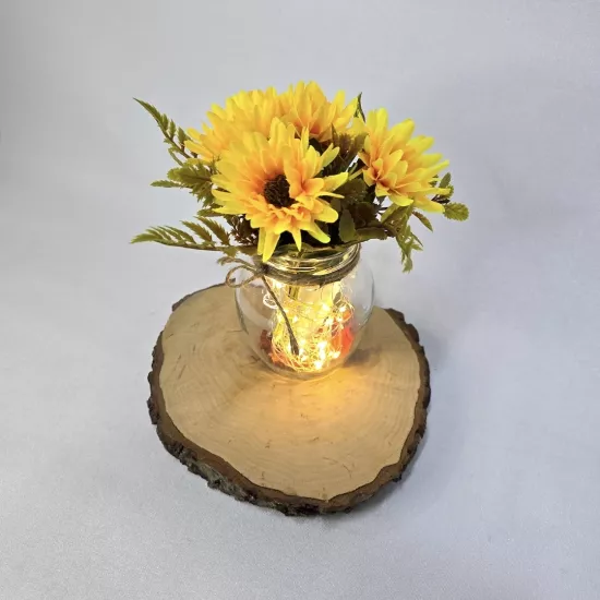 Sarı Papatya Çiçekli, Led Işıklı Dekoratif Vazo