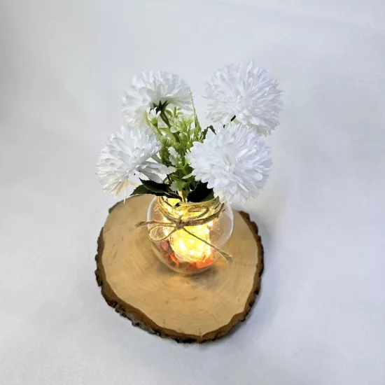 Beyaz Kasımpatı Çiçekli, Led Işıklı Dekoratif Vazo