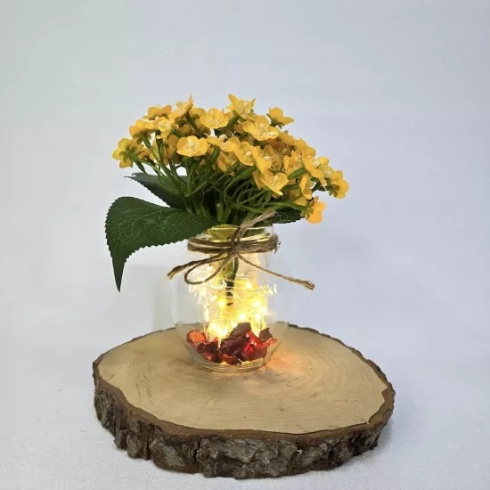 Ortanca Çiçekli, Led Işıklı Dekoratif Vazo