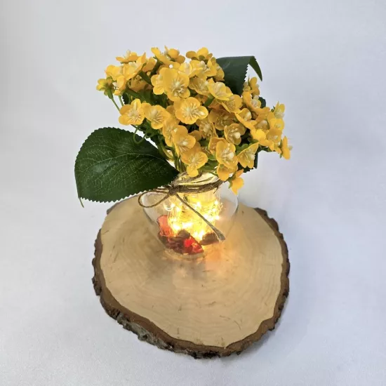 Ortanca Çiçekli, Led Işıklı Dekoratif Vazo