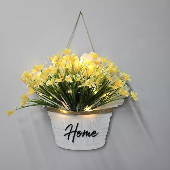 Led Işıklı ve Sarı Nergis Çiçekli Duvar Dekoru