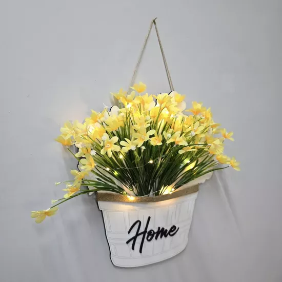 Led Işıklı ve Sarı Nergis Çiçekli Duvar Dekoru