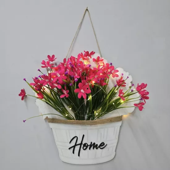 Led Işıklı ve Fuşya Nergis Çiçekli Duvar Dekoru