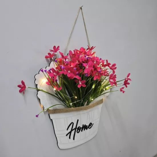 Led Işıklı ve Fuşya Nergis Çiçekli Duvar Dekoru