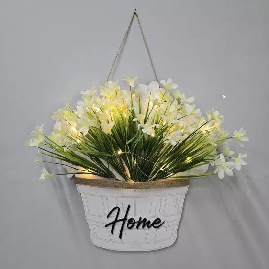 Led Işıklı ve Beyaz Nergis Çiçekli Duvar Dekoru