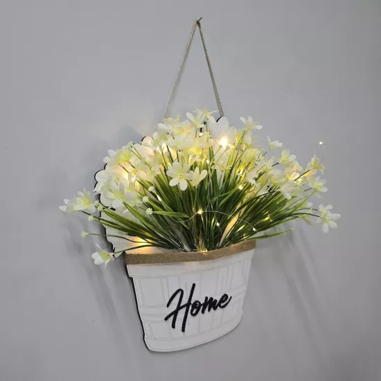 Led Işıklı ve Beyaz Nergis Çiçekli Duvar Dekoru