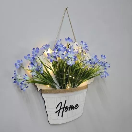 Led Işıklı ve Mavi Nergis Çiçekli Duvar Dekoru