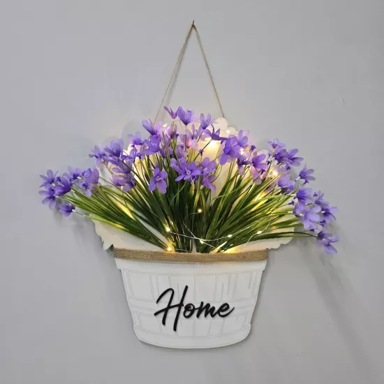 Led Işıklı ve Lila Nergis Çiçekli Duvar Dekoru