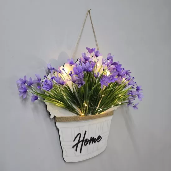 Led Işıklı ve Lila Nergis Çiçekli Duvar Dekoru