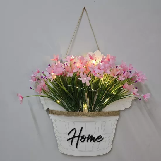 Led Işıklı ve Pembe Nergis Çiçekli Duvar Dekoru