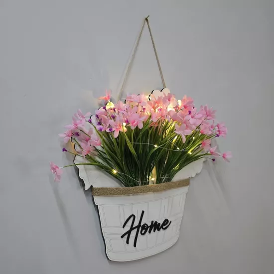 Led Işıklı ve Pembe Nergis Çiçekli Duvar Dekoru