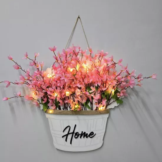 Led Işıklı ve Pembe Sakura Çiçekli Duvar Dekoru