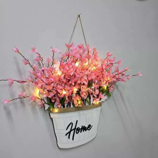 Led Işıklı ve Pembe Sakura Çiçekli Duvar Dekoru