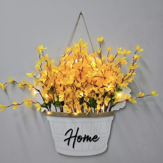 Led Işıklı ve Sarı Sakura Çiçekli Duvar Dekoru