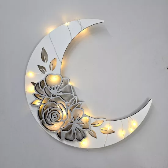 Moon Flower Gümüş - Led Işıklı Duvar Dekoru
