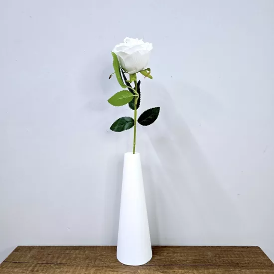 Beyaz Tek Dal Gül, Beyaz Vazo 45cm