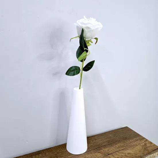 Beyaz Tek Dal Gül, Beyaz Vazo 45cm