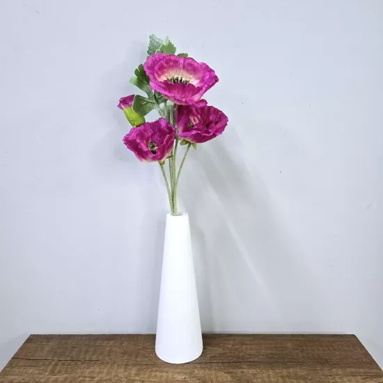 Fuşya Gelincik, Beyaz Vazo 40cm