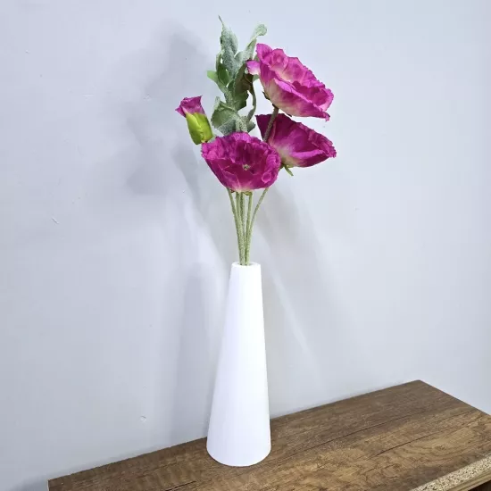 Fuşya Gelincik, Beyaz Vazo 40cm
