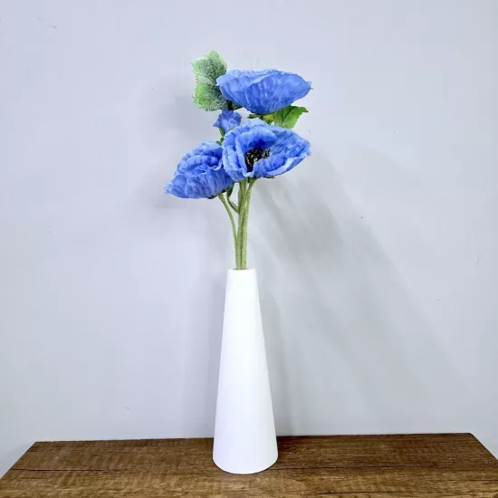 Mavi Gelincik, Beyaz Vazo 40cm