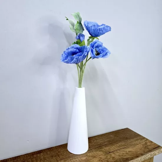 Mavi Gelincik, Beyaz Vazo 40cm