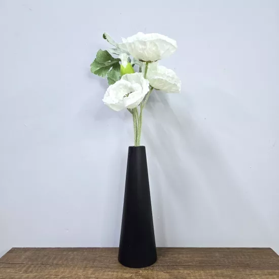 Beyaz Gelincik, Siyah Vazo 40cm