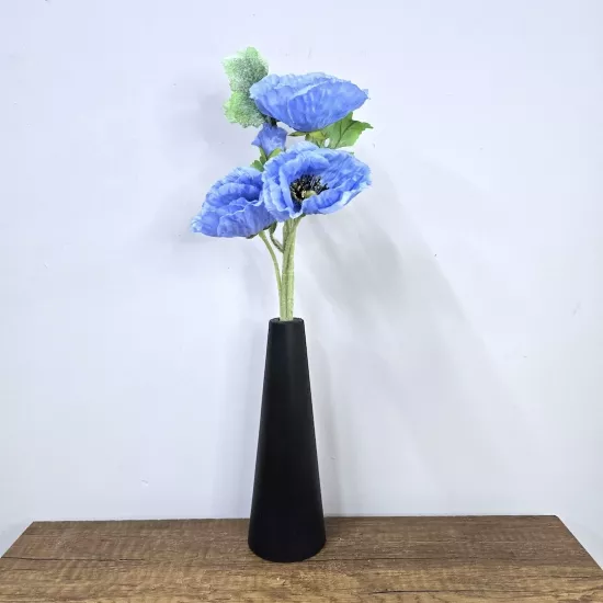 Mavi Gelincik, Siyah Vazo 40cm