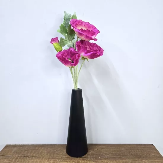 Fuşya Gelincik, Siyah Vazo 40cm