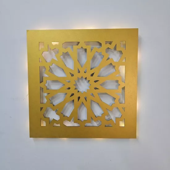 Led Işıklı Motif Tablo 1 - 30x30cm Gold